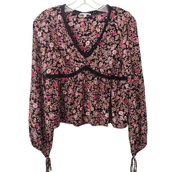 Patrons of Peace Tops - Patrons of Peace -674 Long Sleeve Boho‎ Cottagecore Blouse Black Floral Medium